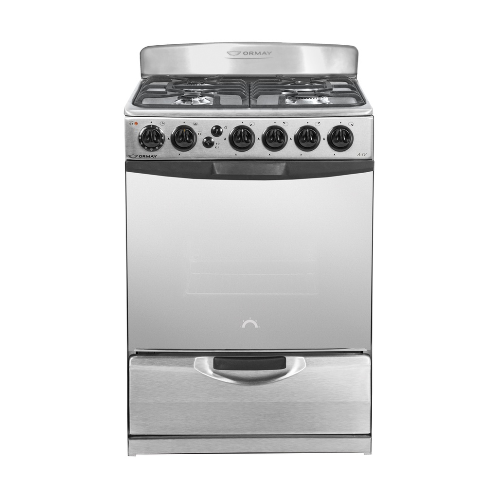COCINA MULTIGAS 4 HORNALLAS CON REJILLAS DIVIDIDAS  - EFICIENCIA ENERGÉNITCA A+ - CRISTAL ESPEJADO - TIMER - LUZ - GRILL Y SPIEDO - ACERO INOXIDABLE - ORMAY [EUROPEA  A – IV]