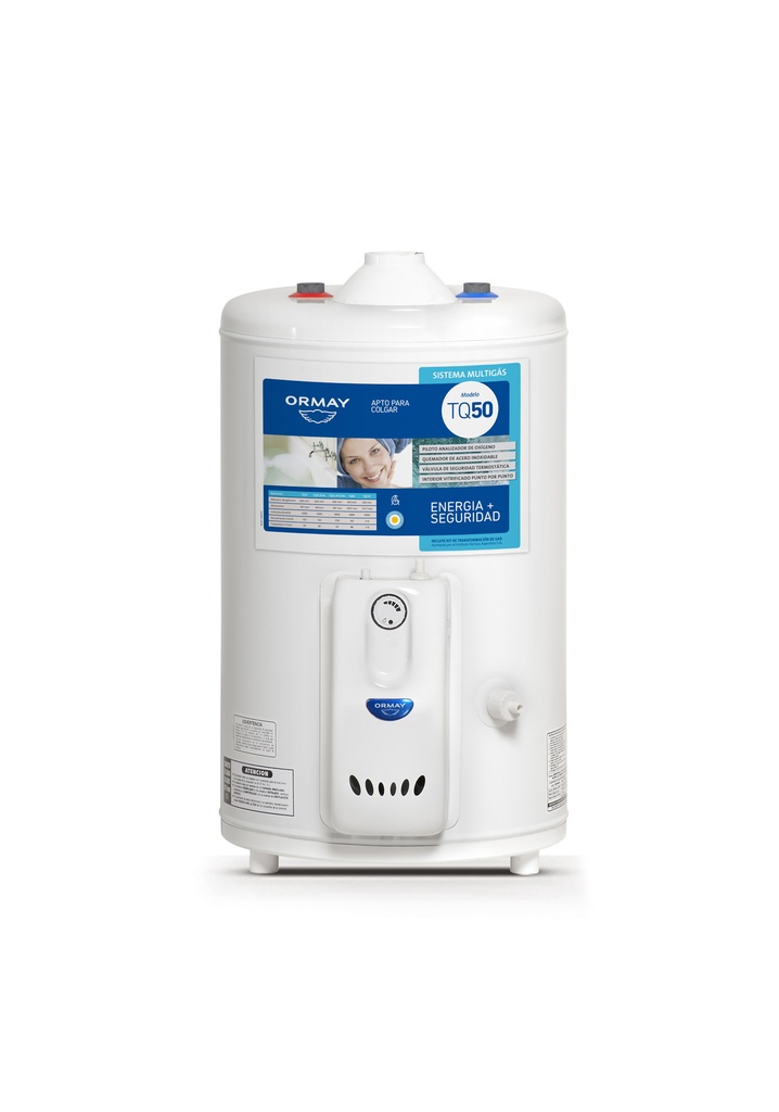 TERMOTANQUE A GAS 50 LTS - CONEXIÓN SUPERIOR - ORMAY [TQ 50]