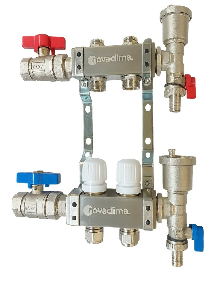 COLECTOR PREMONTADO 1" ACERO INOXIDABLE 7 CIRCUITOS - INCLUYE VALVULAS ESFERICAS, ADAPTADORES Y PURGUES AUTOMATICOS - NOVA CLIMA