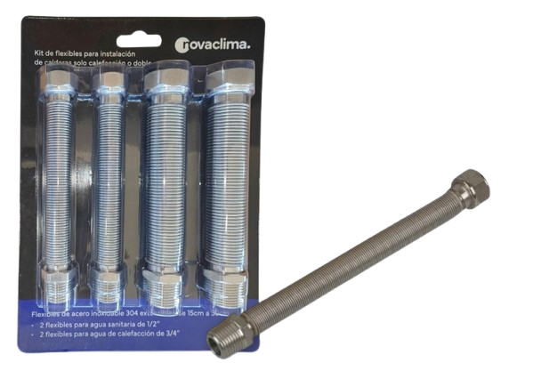 PACK KIT FLEXIBLES CONEXION AGUA PARA CALDERA DUAL NOVA CLIMA CON CAÑO DE GAS DE 3/4