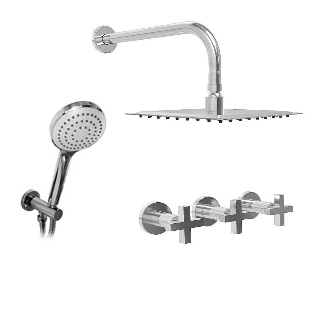 GRIFERÍA DUCHA 2 VIAS BICOMANDO CON TRANSFERENCIA Y DUCHADOR LOOK CRUZ CROMO - HIDROMET - 10 AÑOS DE GARANTÍA [31163CRCR]