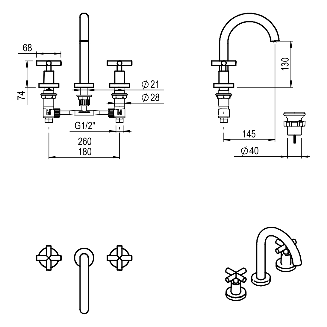 GRIFERIA BICOMANDO LAVATORIO SUN CRUZ BLACK HIDROMET – 10 AÑOS DE GARANTÍA [4501NEGR]