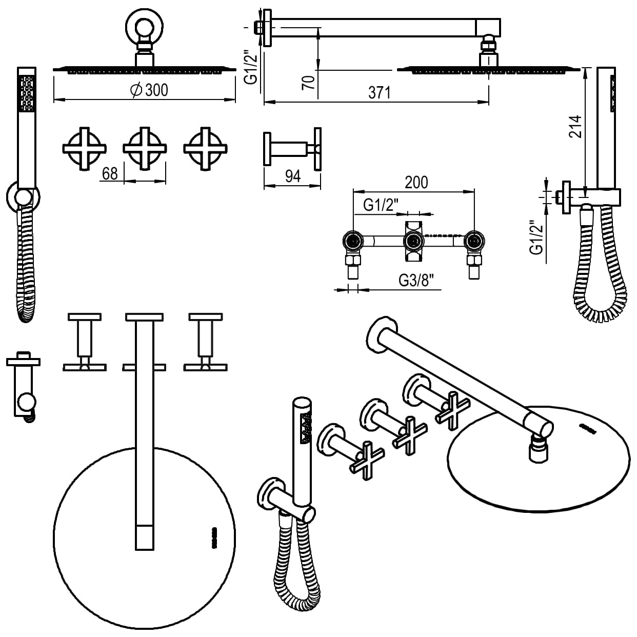GRIFERIA BICOMANDO DUCHA CON TRANSFERENCIA 2 VIAS CON DUCHADOR FLAT CRUZ CROMO HIDROMET – 10 AÑOS DE GARANTÍA [84155CRCR]