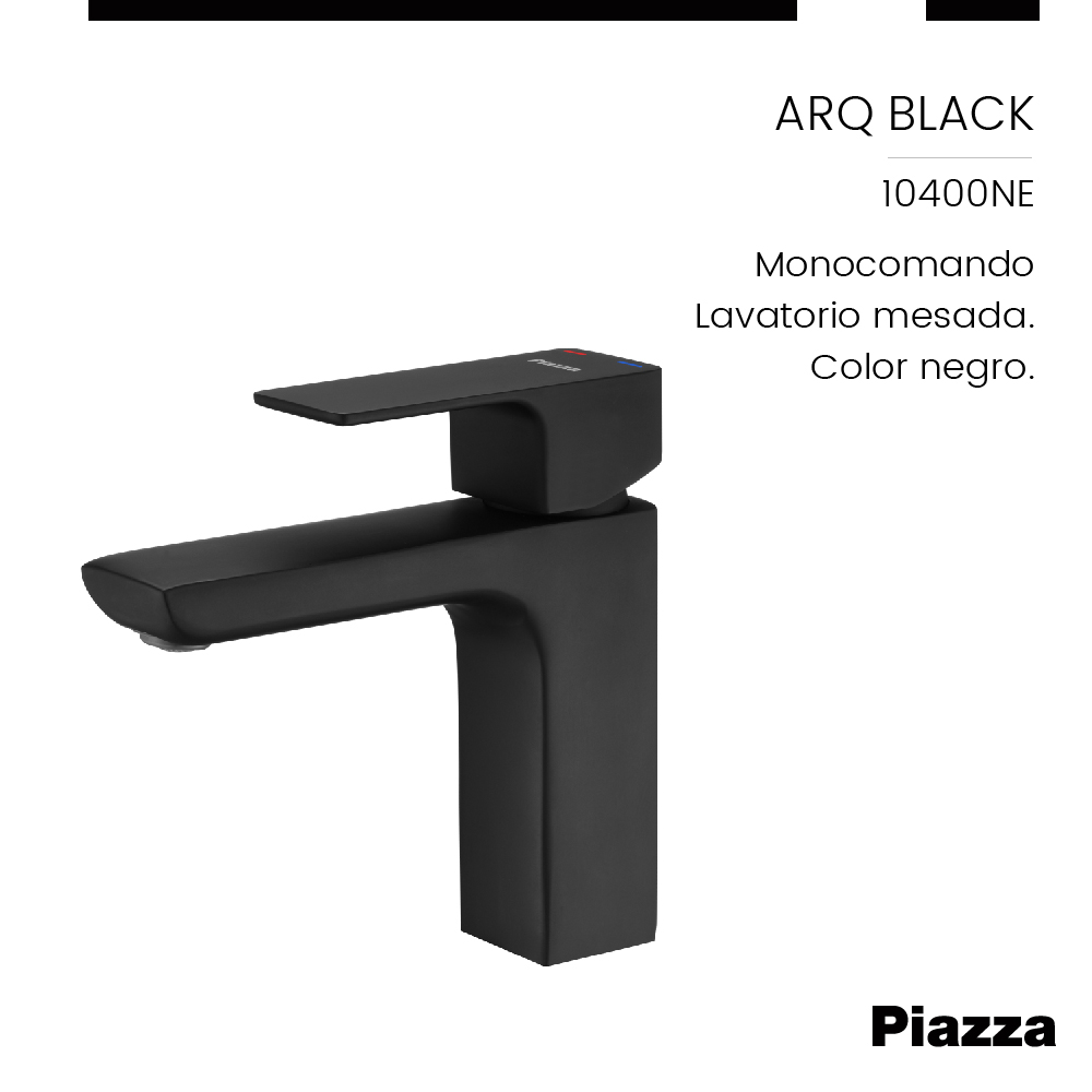 GRIFERÍA MONOCOMANDO ARQ LAVATORIO MESADA NEGRA PIAZZA [10400NE]