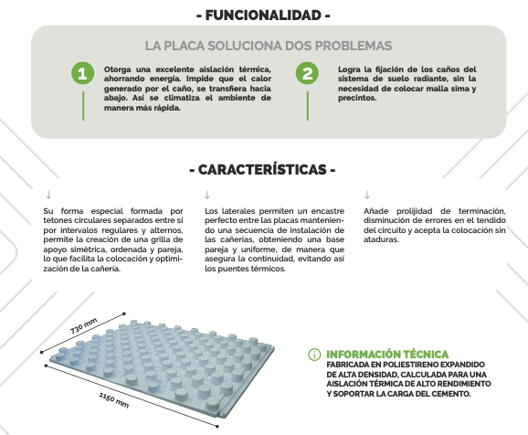 PLACA SUELO RADIANTE DENSIDAD 20KG/CM2
