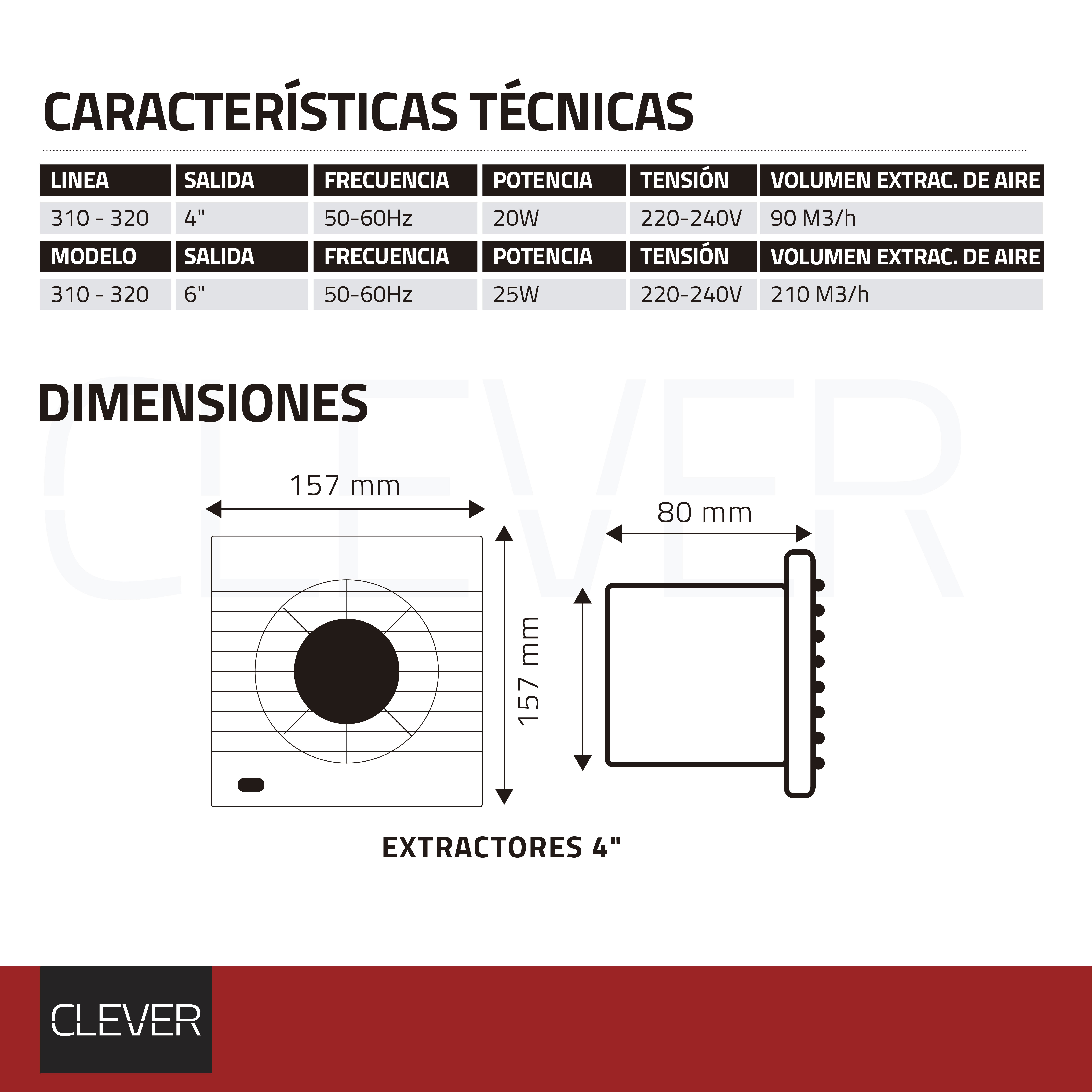 EXTRACTOR PARA BAÑO 310 CLEVER - 4x100 mm.