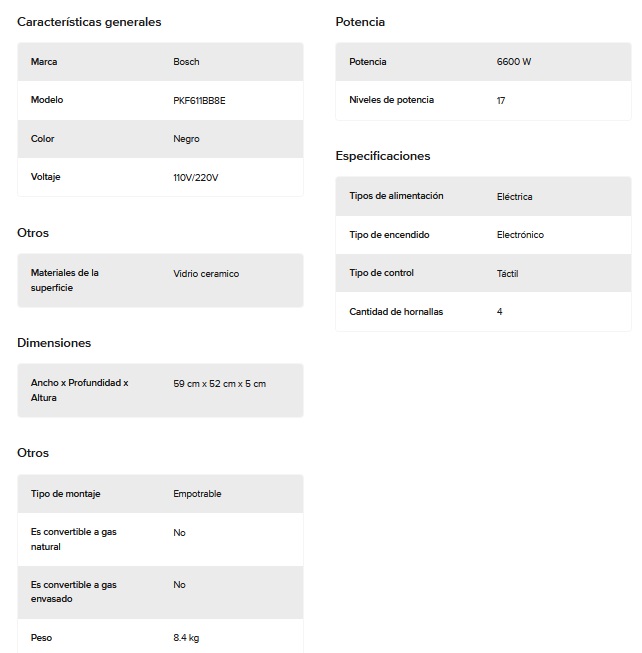 ANAFE VITROCERAMICO 60CM NEGRO - BOSCH [PKF611BB8E]