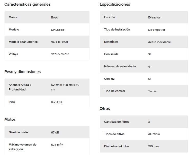CAMPANA 52CM ABSORCION 575M3/H ACERO - BOSCH [DHL585B]
