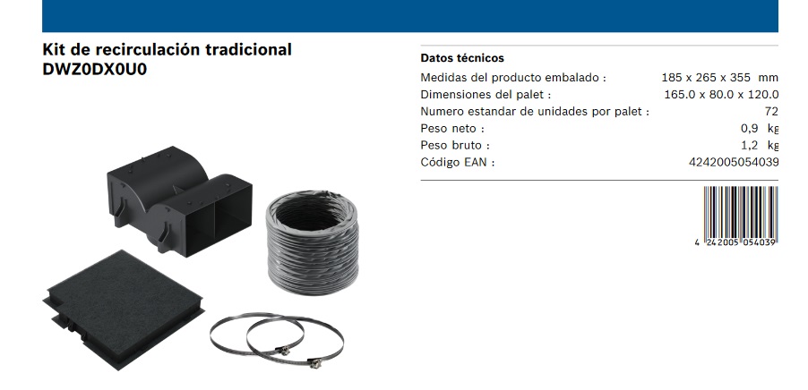 SET DE RECIRCULACIÓN PARA CAMPANAS DE EXTRACCIÓN DWB96BC50 y DWB66BC50 - BOSCH [DWZ0DX0U0]