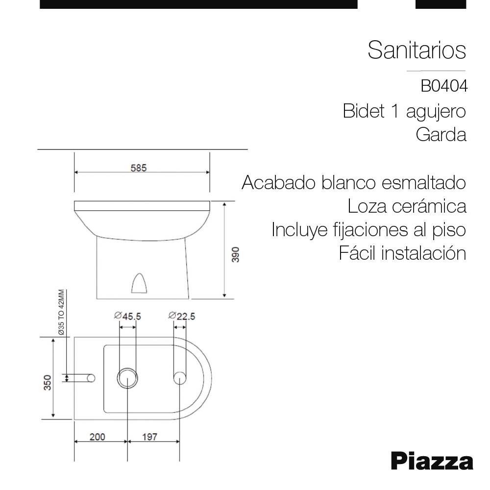 BIDET CON UN AGUJERO PIAZZA GARDA