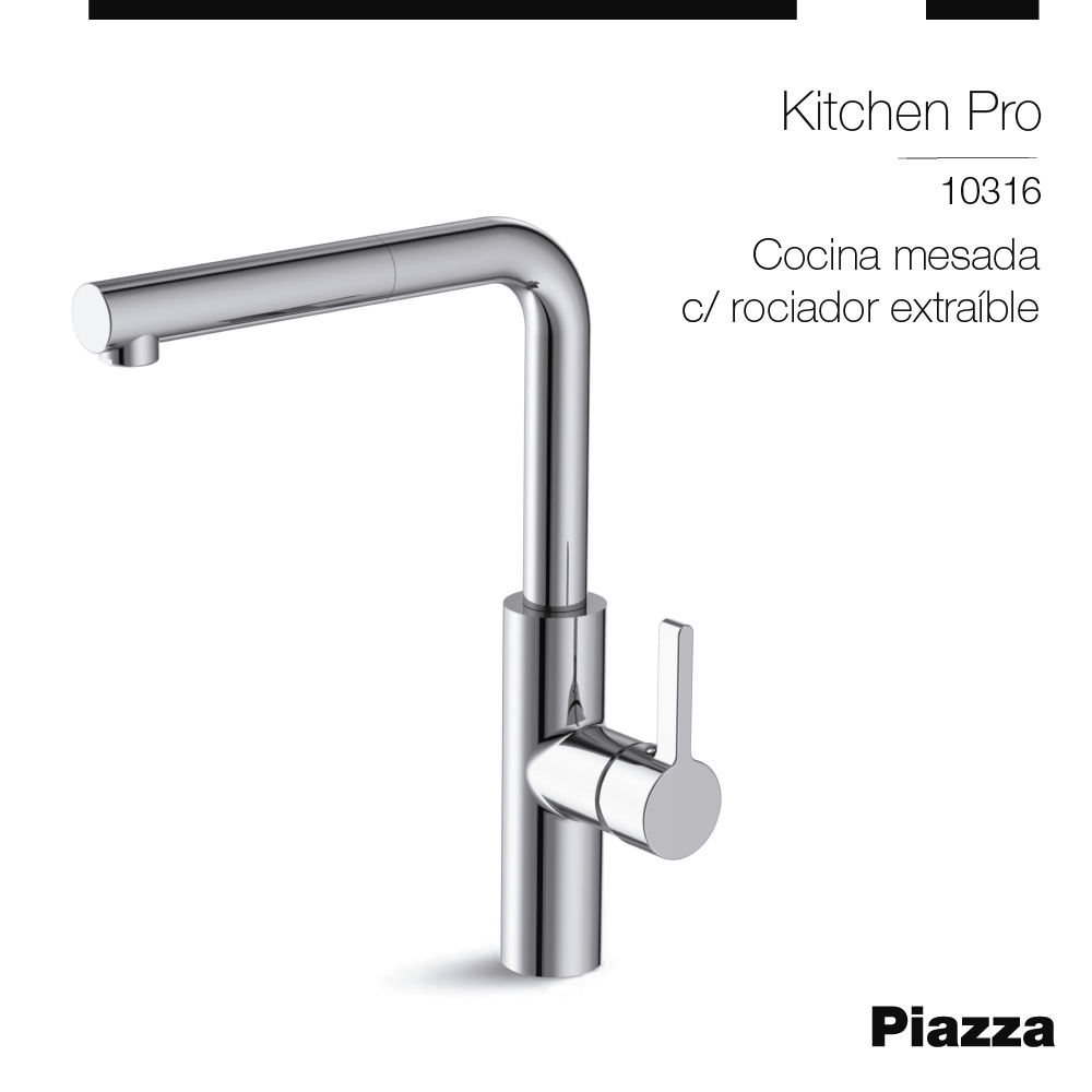 GRIFERIA COCINA MONOCOMANDO PIAZZA KITCHEN PRO - ROCIADOR EXTRAIBLE - 5 AÑOS DE GARANTIA