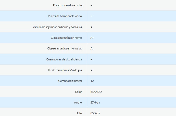 COCINA MULTIGAS 4 HORNALLAS CON REJILLAS DIVIDIDAS  - EFICIENCIA ENERGÉNITCA A+ - CRISTAL TEMPLADO - PARRILLA - BLANCO  - ORMAY [BIYU BL]