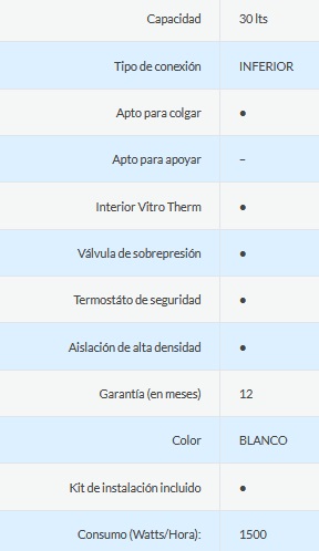 TERMOTANQUE ELÉCTRICO 30LTS - CONEXIÓN INFERIOR - ORMAY [TQE 30]