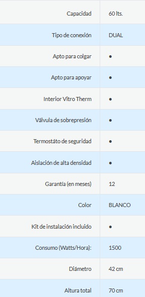 TERMOTANQUE ELÉCTRICO 60LTS - CONEXIÓN DUAL -  ORMAY [TQE 60 DUAL]