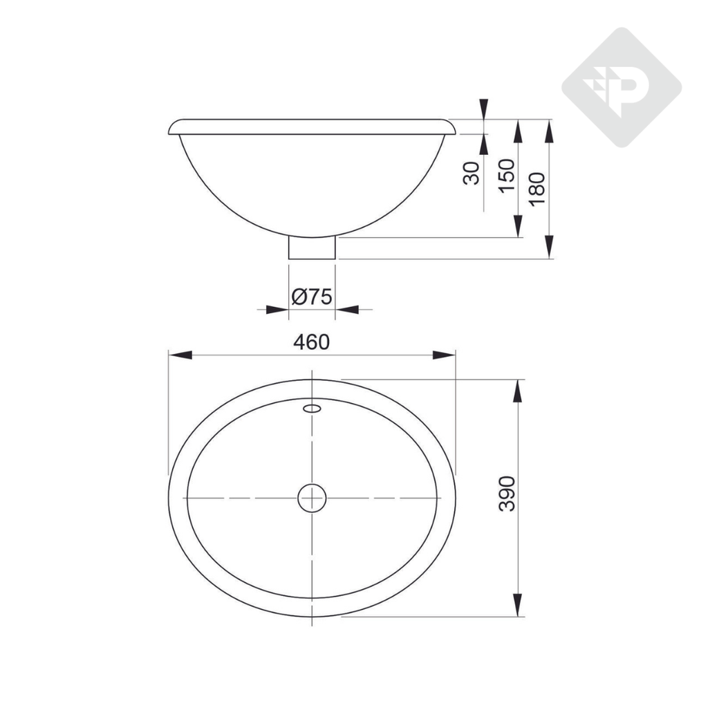 BACHA DE PORCELANA SOBREMESADA (46x38x18,5) PIAZZA [S009]