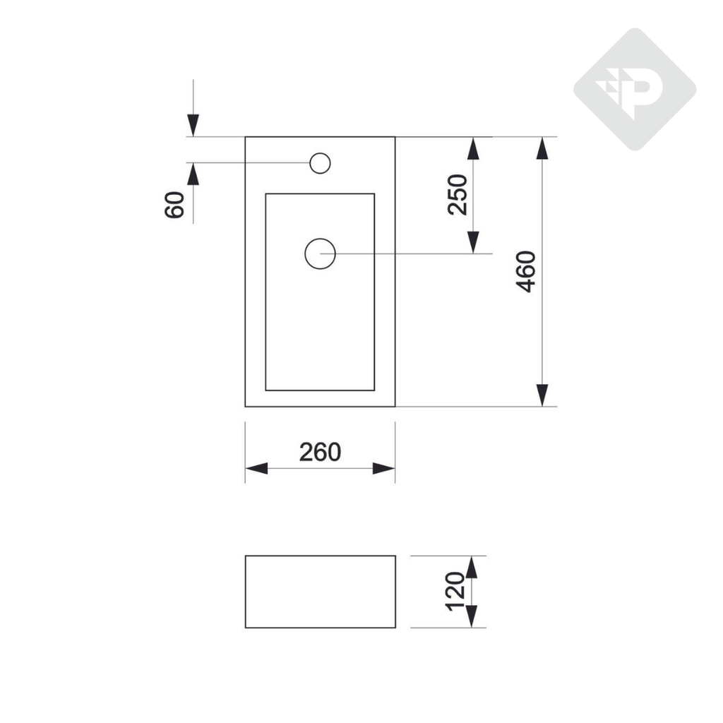 BACHA APOYO RECTANGULAR A146 PIAZZA - LAVATORIO PILETA - 1 AGUJERO