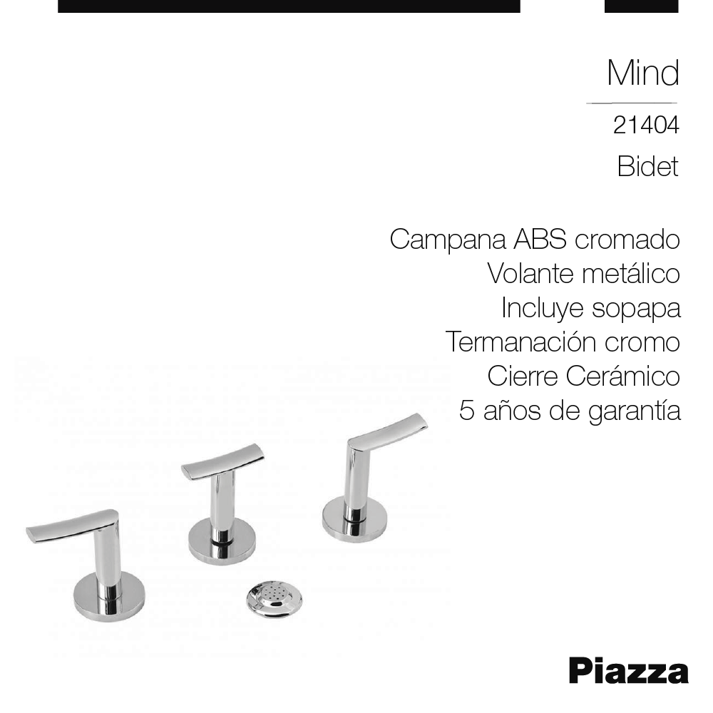 GRIFERIA BIDET PIAZZA MIND - CON TRANFERENCIA - CIERRE CERAMICO - 5 AÑOS DE GARANTIA