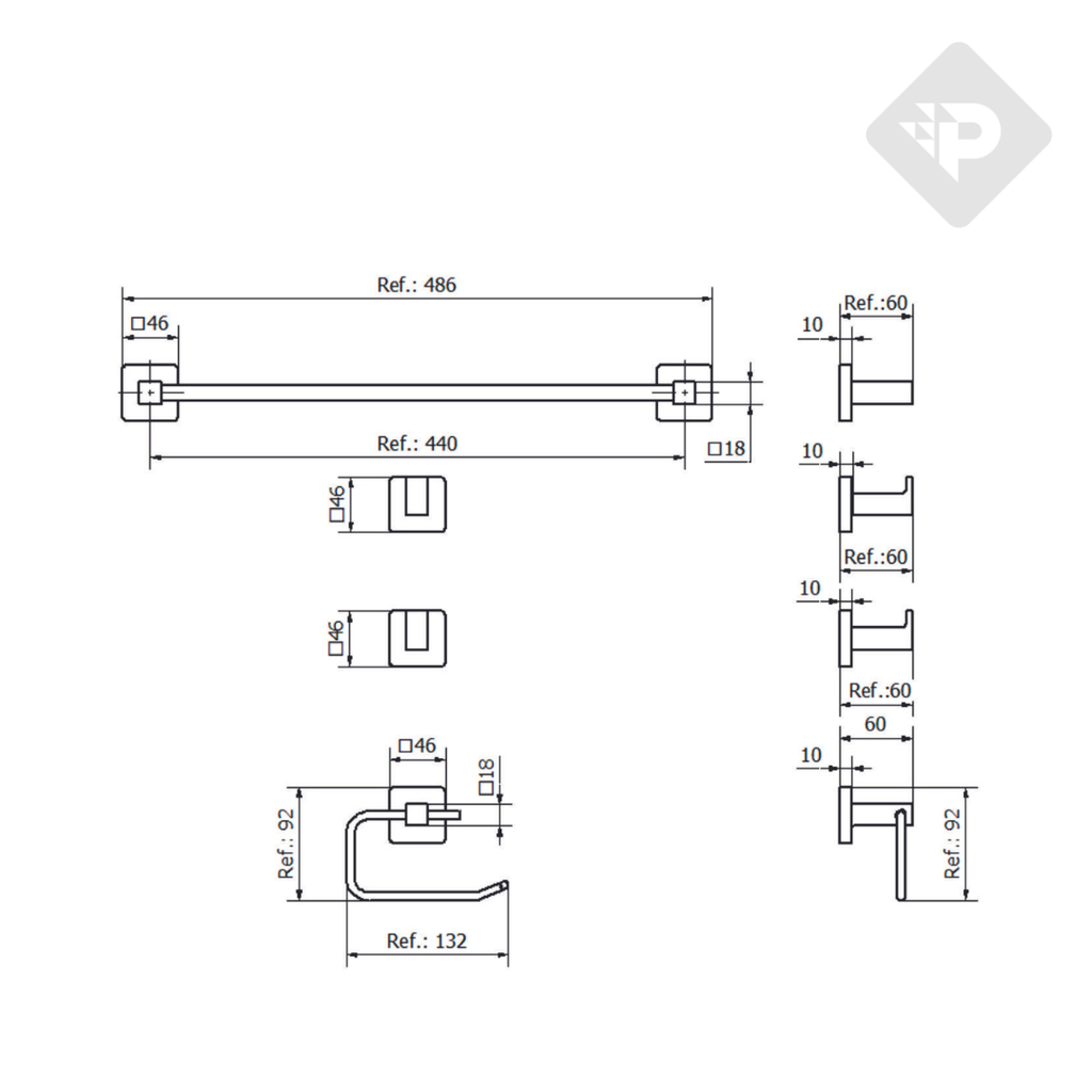 ACCESORIO CUBE SET 4 PIEZAS CROMO PIAZZA [73028]