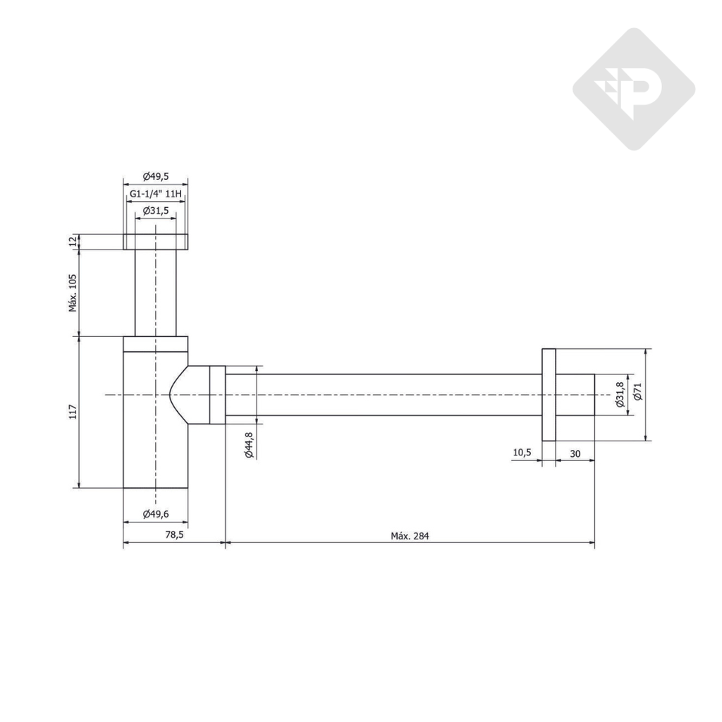 ACCESORIO DESCARGA CON SIFÓN PARA LAVATORIO NEGRO - PIAZZA [SL400NE]