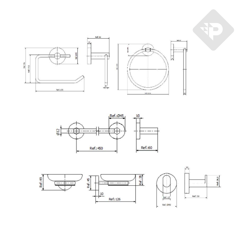ACCESORIOS SET SENSUS 6 PIEZAS ACABADO ACERO INOXIDABLE - PIAZZA [73229S]