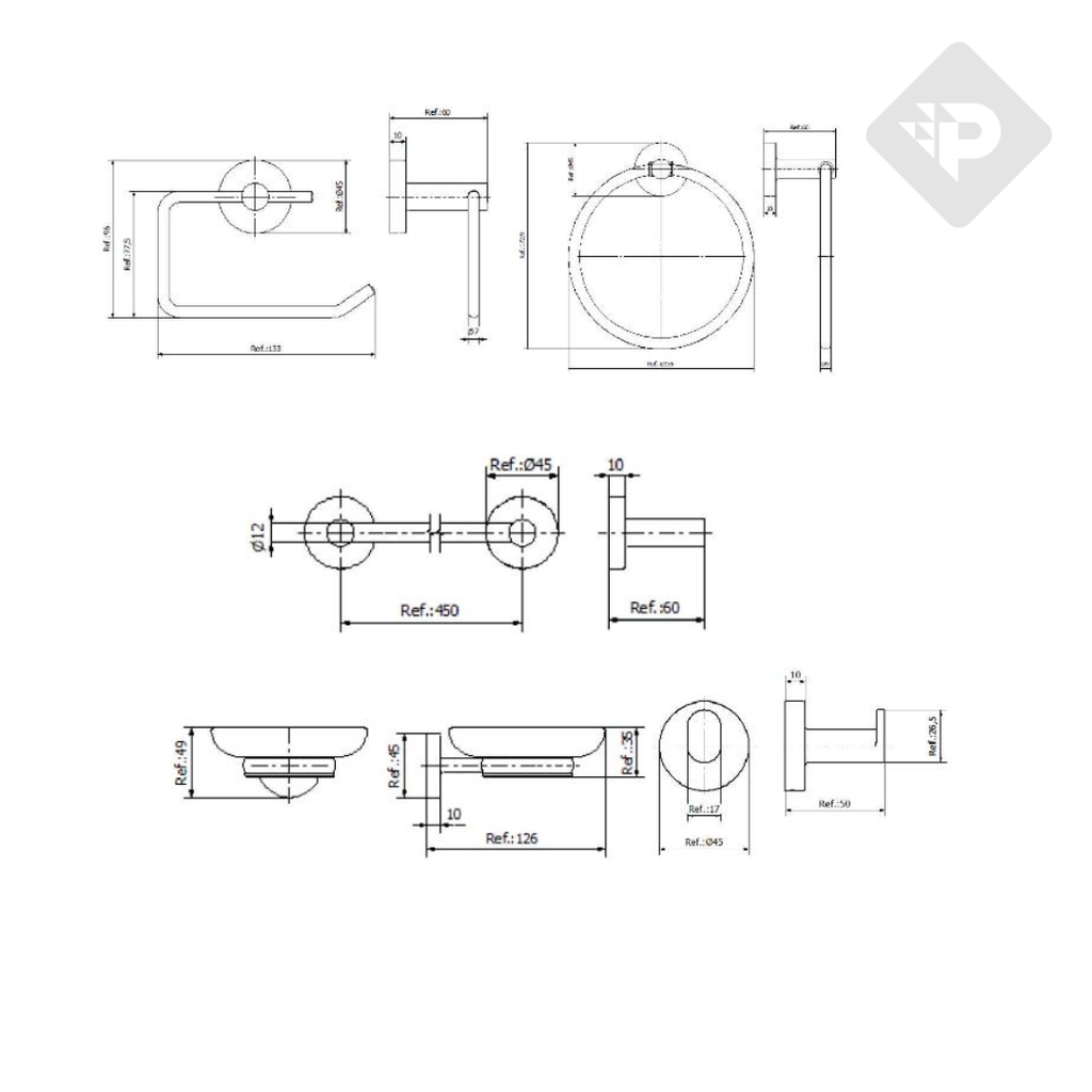 ACCESORIOS SET SENSUS 6 PIEZAS CROMADO - PIAZZA [73229]