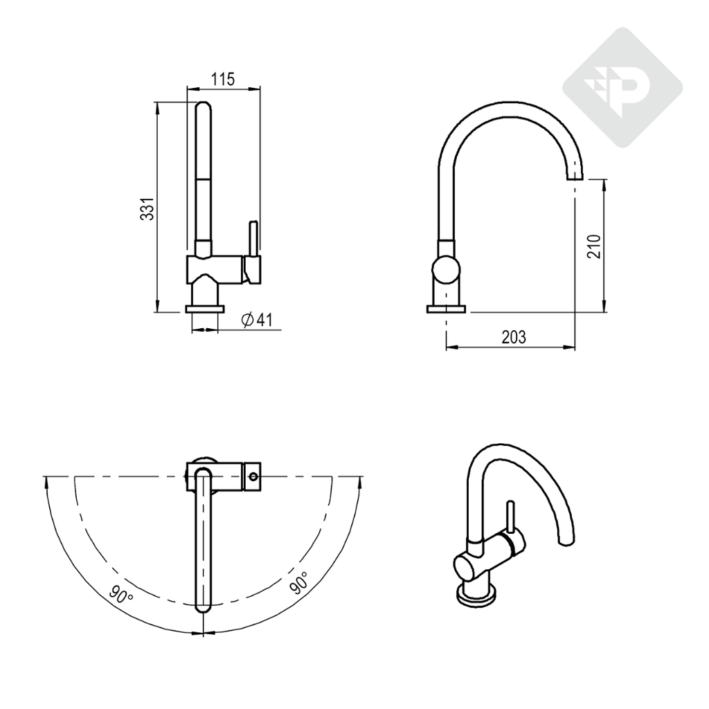 GRIFERÍA COCINA MONOCOMANDO JOCKEY PICO CURVO BLANCO - HIDROMET - 10 AÑOS DE GARANTÍA [6380BLBL]