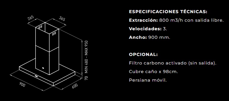 CAMPANA ISLA LT 90cm A-3V - TST [235-90]