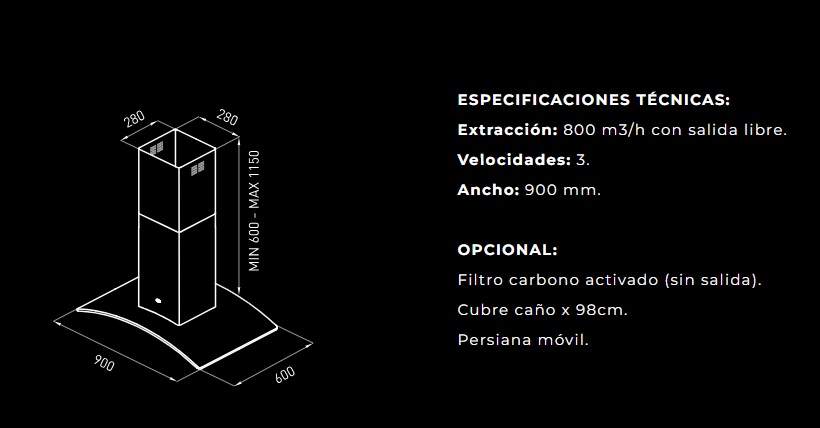 CAMPANA ISLA LÁCAR 90CM A-3V - TST [265-90]