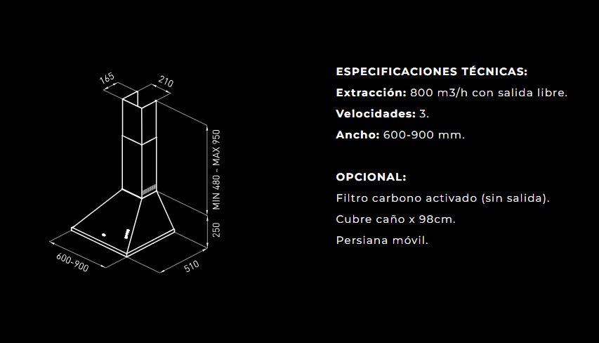 CAMPANA ISLA TRAFUL 60CM A-3V BLANCO - TST [322-60]