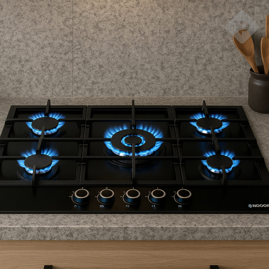 ANAFE A GAS VIDRIO TEMPLADO DE 5 ZONAS NEGRO DE 90cm - NODOR [GH9050GBK]