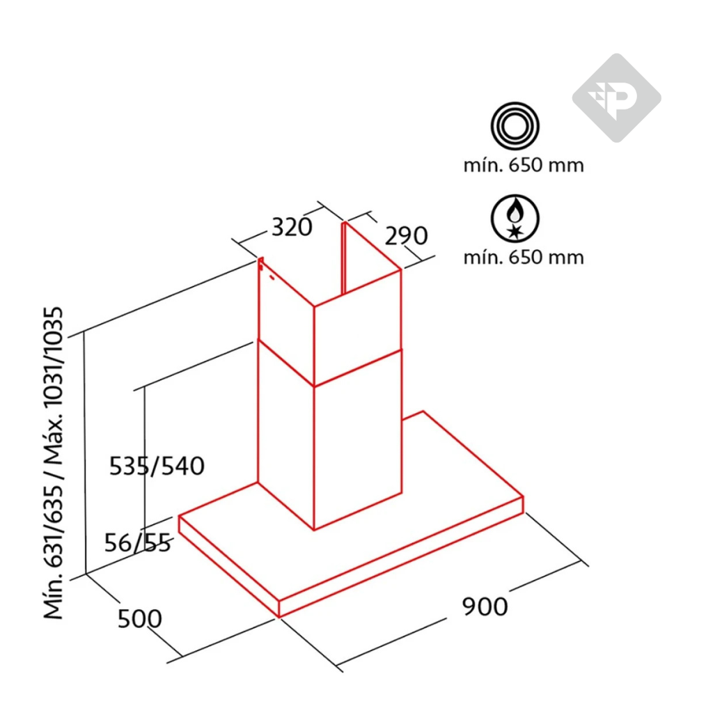 CAMPANA DE PARED DE 90 CM INOX Y NEGRO - NODOR [MIRAGE900BK]