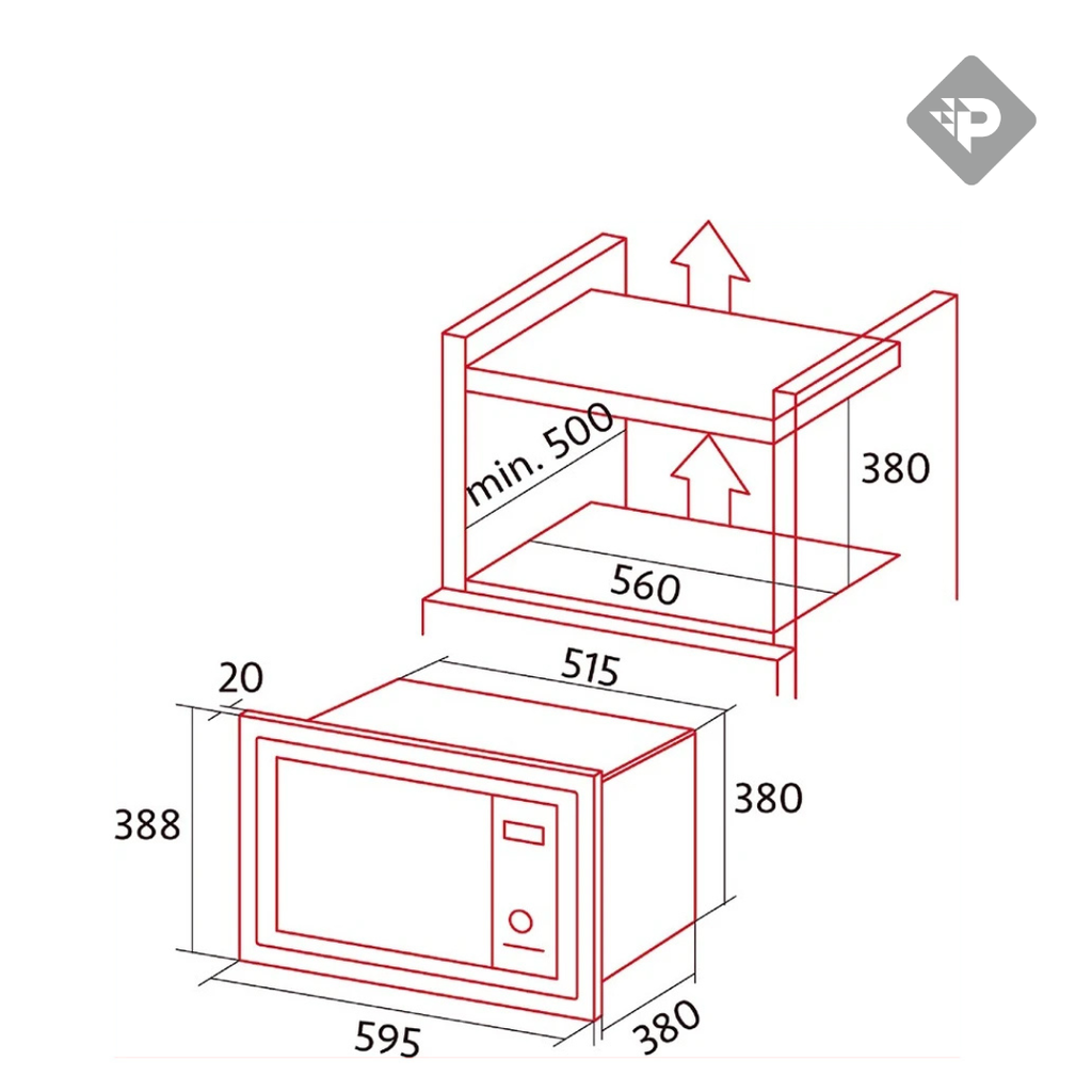 MICROONDAS EMPOTRABLE CON GRILL 25lts NEGRO - NODOR [MW25DGDB]