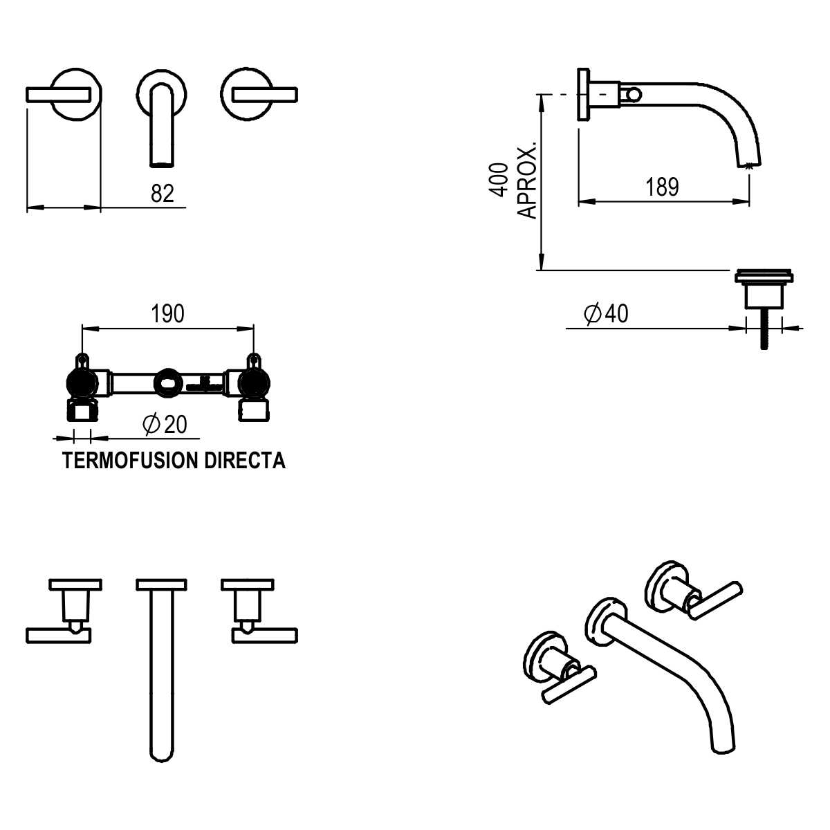 GRIFERIA LAVATORIO DE PARED SUN LEVER HIDROMET - BLACK - 10 AÑOS DE GARANTIA