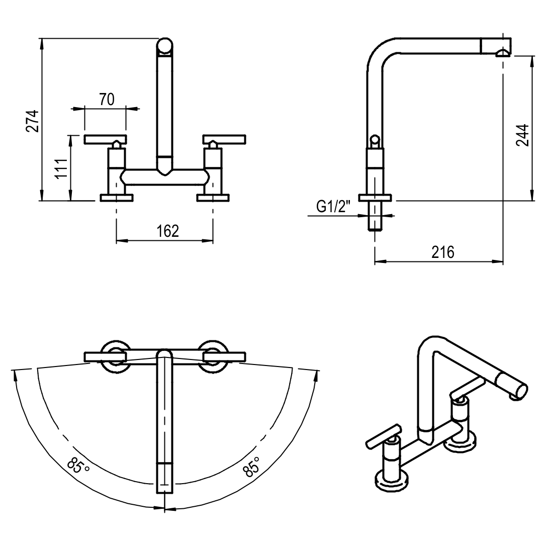 GRIFERIA MESADA COCINA BICOMANDO SUN LEVER HIDROMET - PICO RECTO - BLACK - 10 AÑOS DE GARANTIA