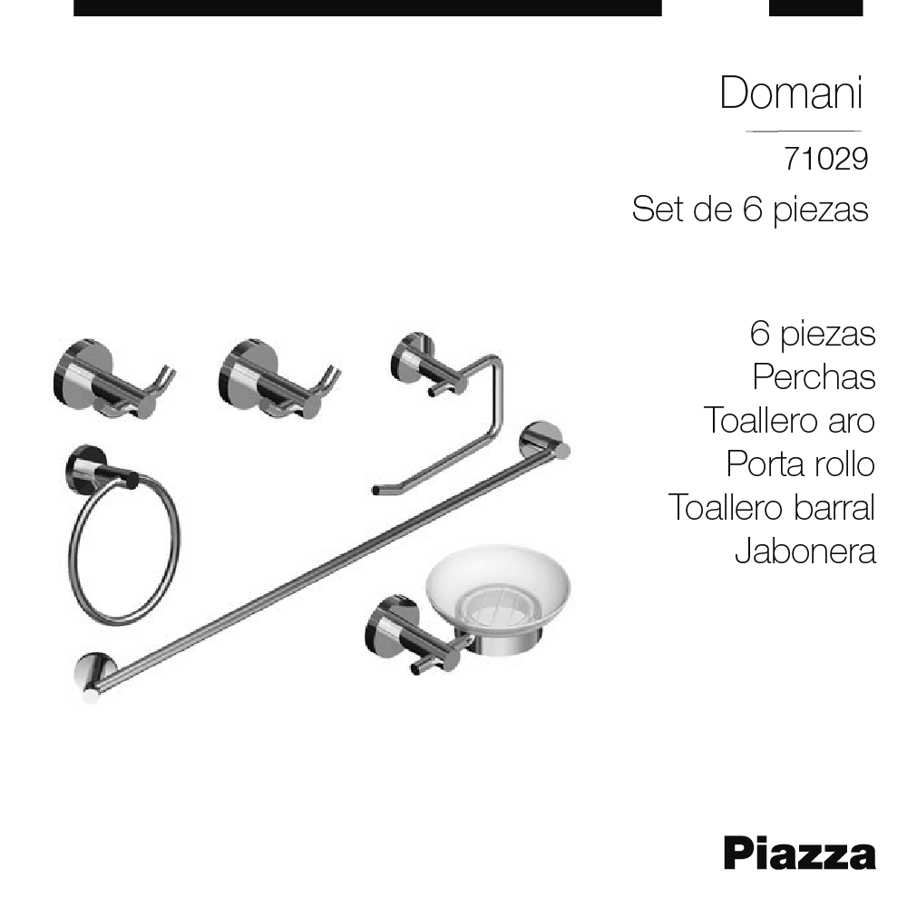 SET ACCESORIOS 6 PIEZAS PIAZZA DOMANI - JUEGO KIT BAÑO