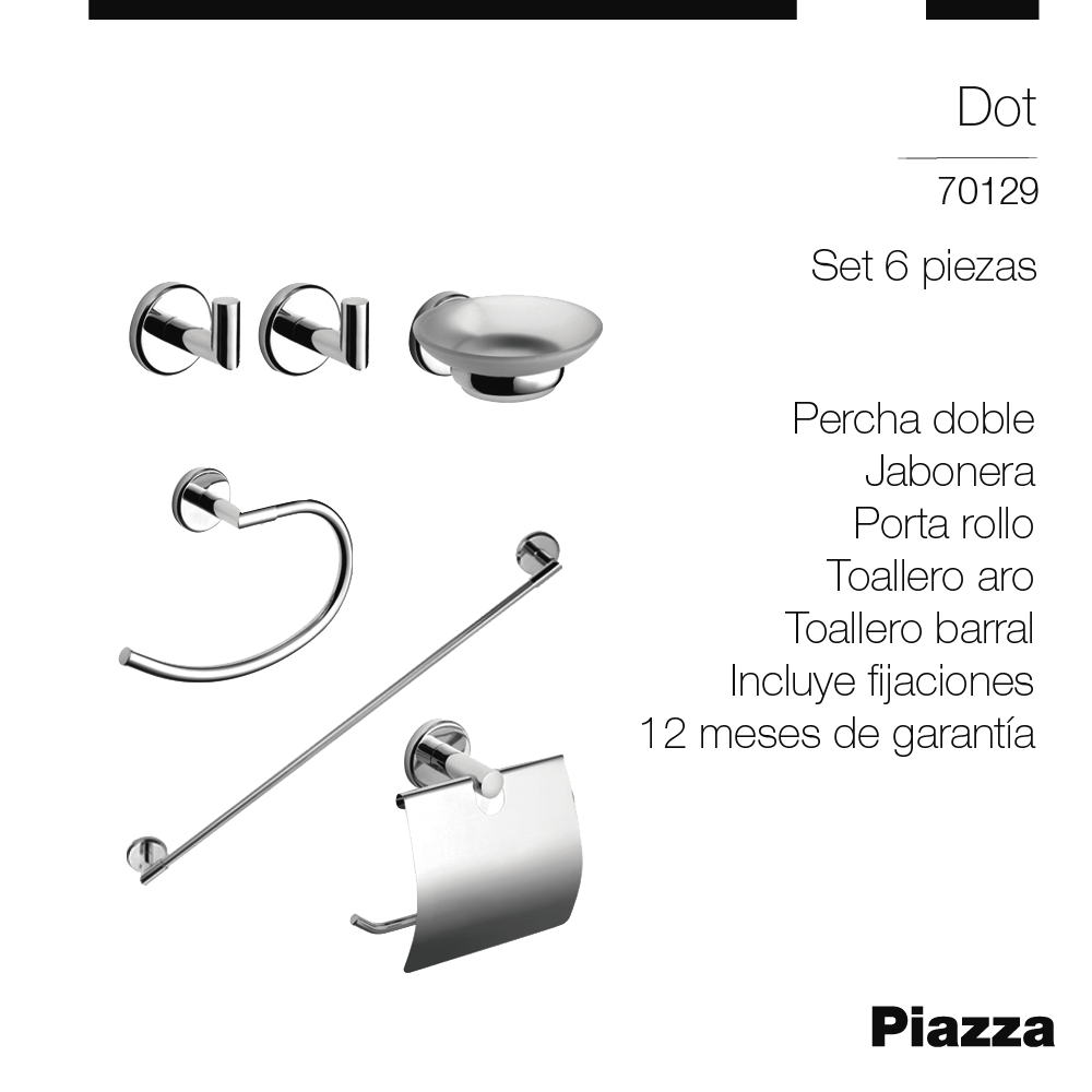 SET ACCESORIOS 6 PIEZAS PIAZZA DOT - JUEGO KIT BAÑO - 1 AÑO DE GARANTIA