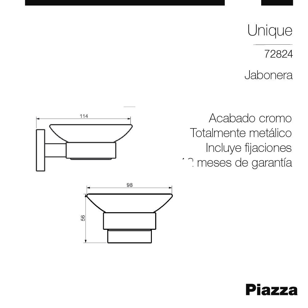 JABONERA VIDRIO BAÑO PIAZZA UNIQUE - CROMADO - 1 AÑO DE GARANTIA [72824]