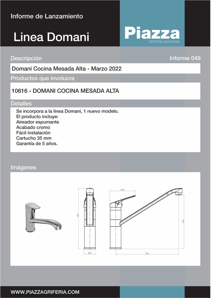 GRIFERÍA DOMANI COCINA MESADA ALTA - PIAZZA [10616]