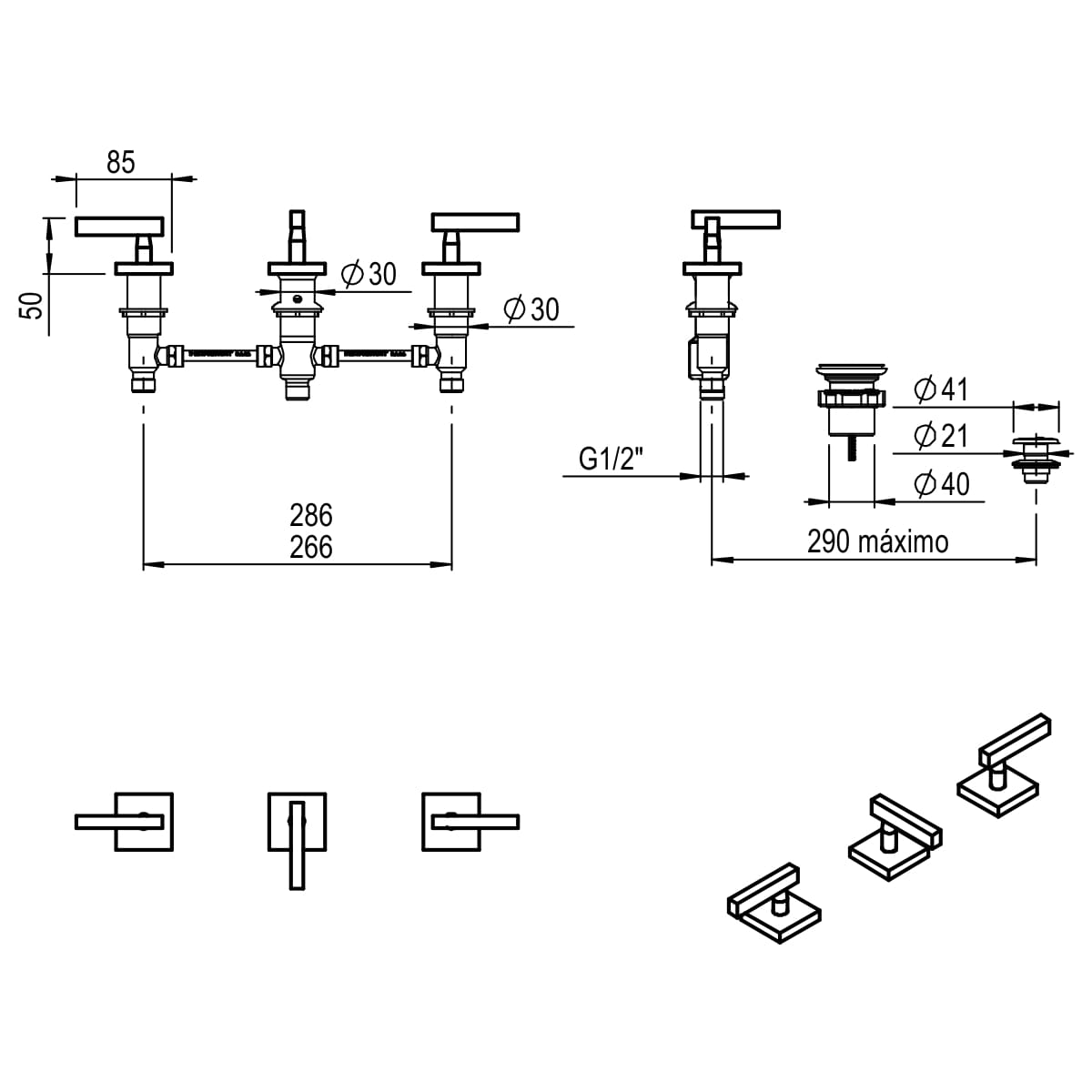 GRIFERIA BICOMANDO BIDET BLOCK LEVER CROMO HIDROMET – 10 AÑOS DE GARANTÍA [03407CRCR]