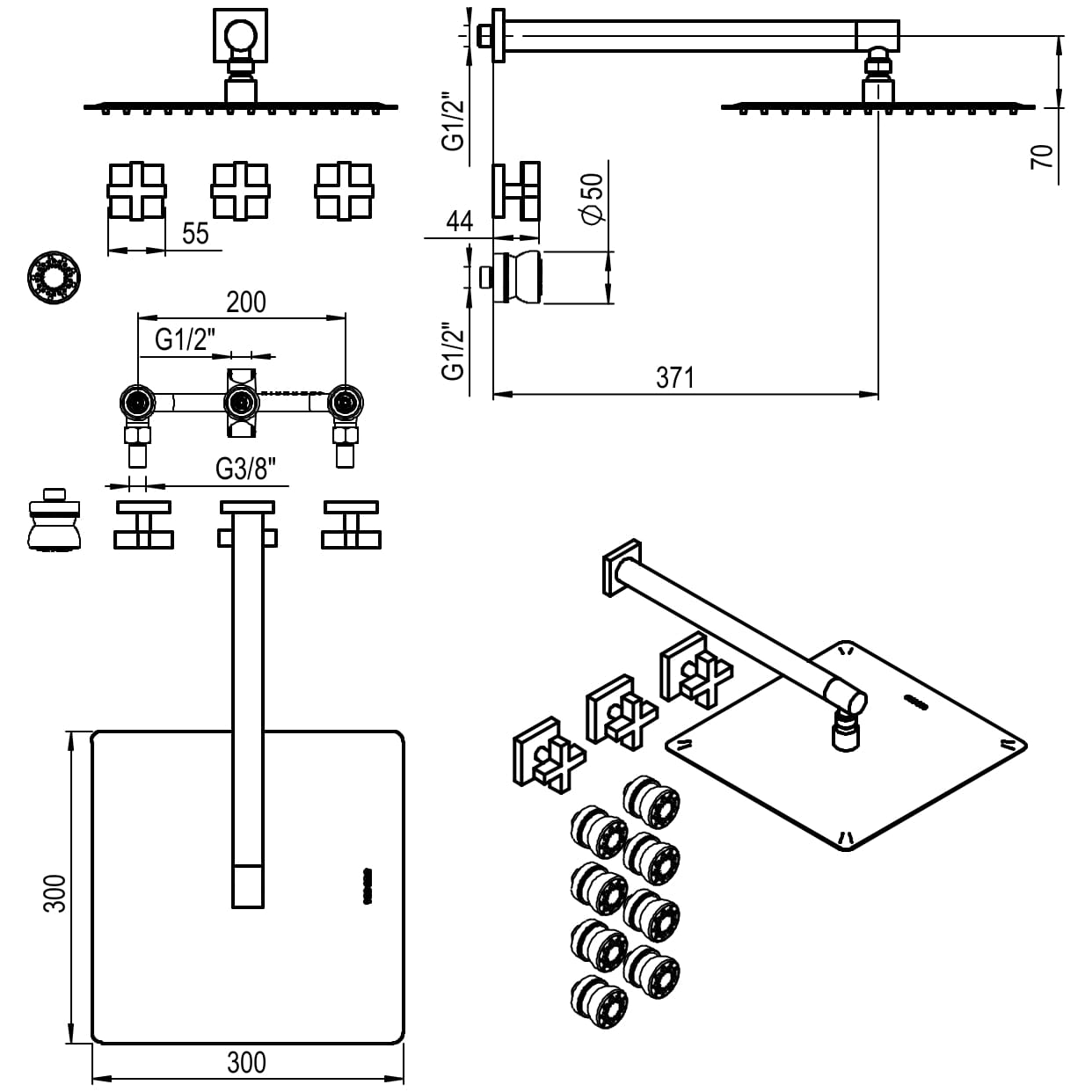 GRIFERIA BICOMANDO DUCHA 2 VIAS CON ESCOCESA BLOCK CRUZ CROMO HIDROMET – 10 AÑOS DE GARANTÍA [03457CRCR]