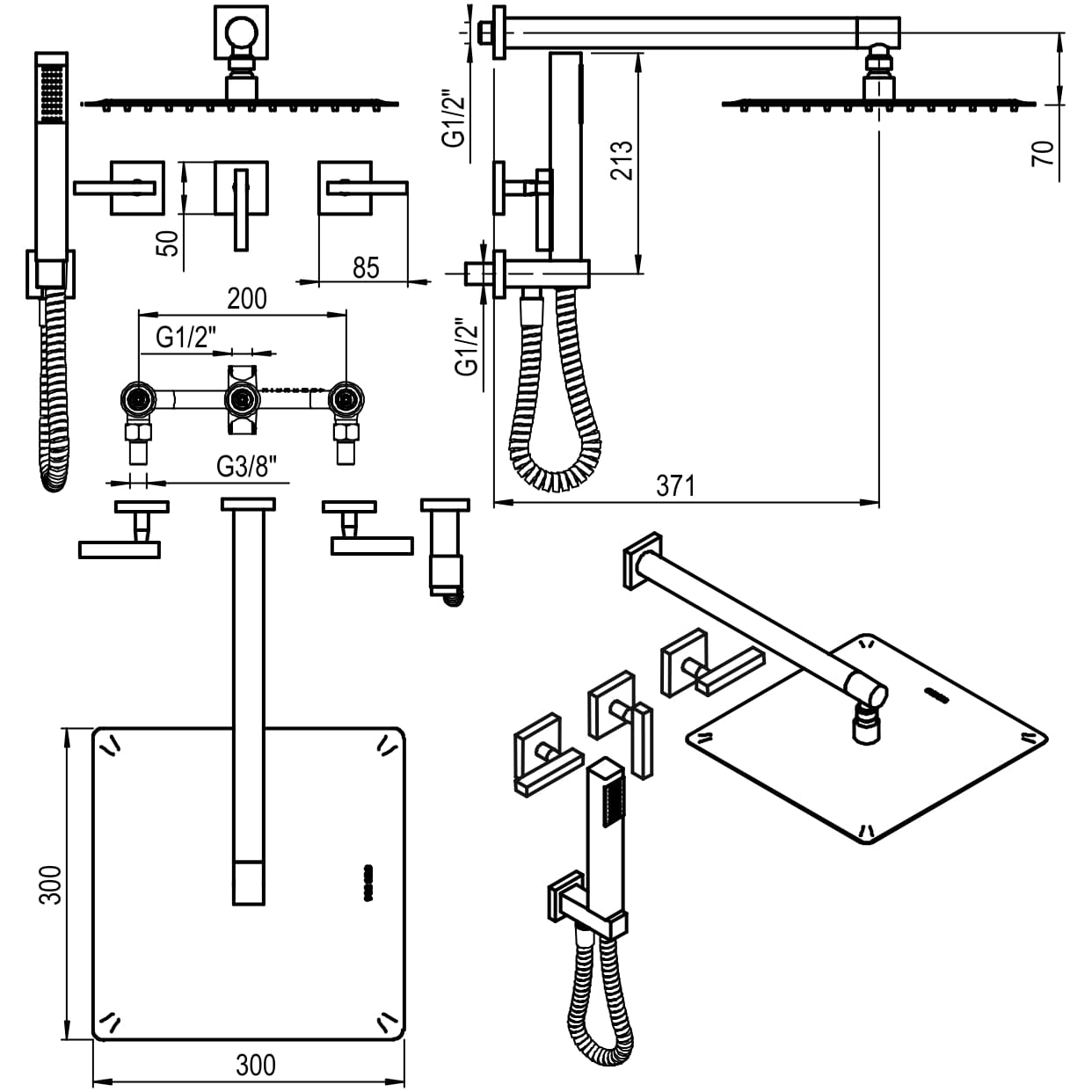 GRIFERIA BICOMANDO DUCHA 2 VIAS CON TRANSFERENCIA CON DUCHADOR BLOCK LEVER CROMO HIDROMET – 10 AÑOS DE GARANTÍA [03453CRCR]