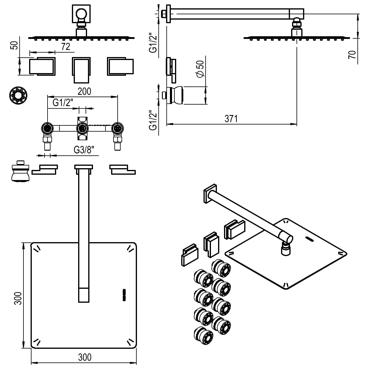 GRIFERIA BICOMANDO DUCHA 2 VIAS CON TRANSFERENCIA CON ESCOCESA BLOCK PLANE CROMO HIDROMET – 10 AÑOS DE GARANTÍA [34067CRCR]