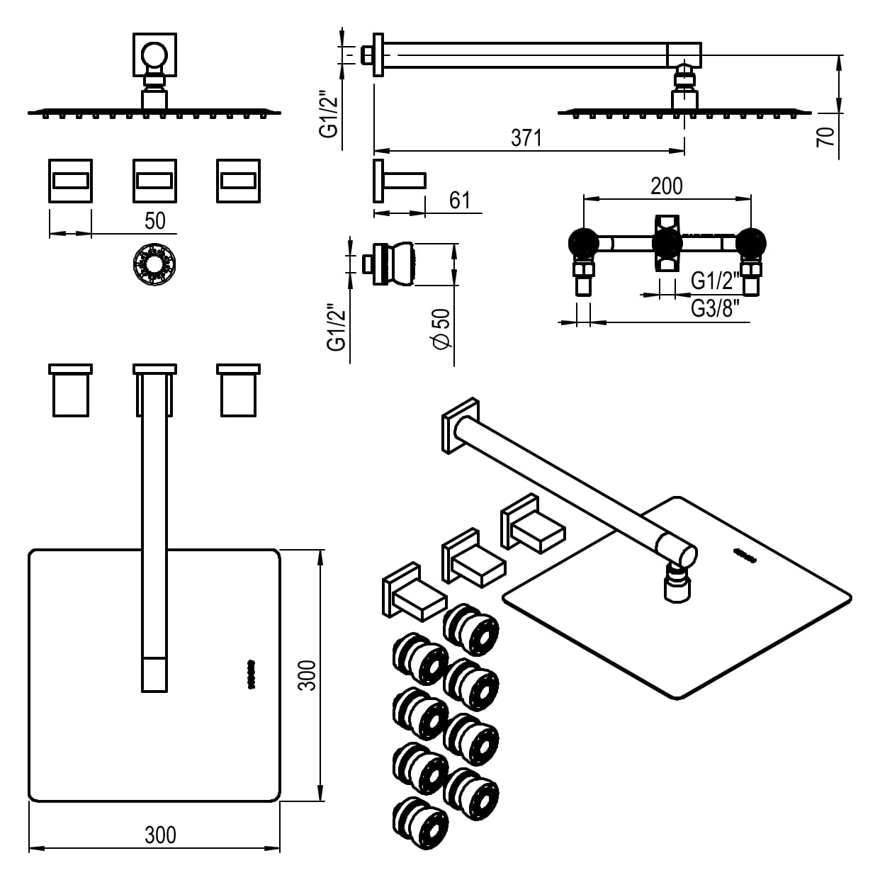 GRIFERIA BICOMANDO DUCHA 2 VIAS CON TRANSFERENCIA CON ESCOCESA BLOCK UP CROMO HIDROMET – 10 AÑOS DE GARANTÍA [34057CRCR]