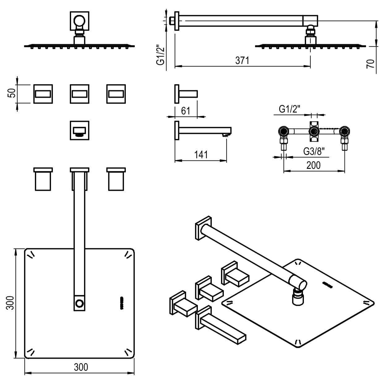 GRIFERIA BICOMANDO DUCHA CON TRANSFERENCIA BLOCK UP CROMO HIDROMET – 10 AÑOS DE GARANTÍA [34003CRCR]