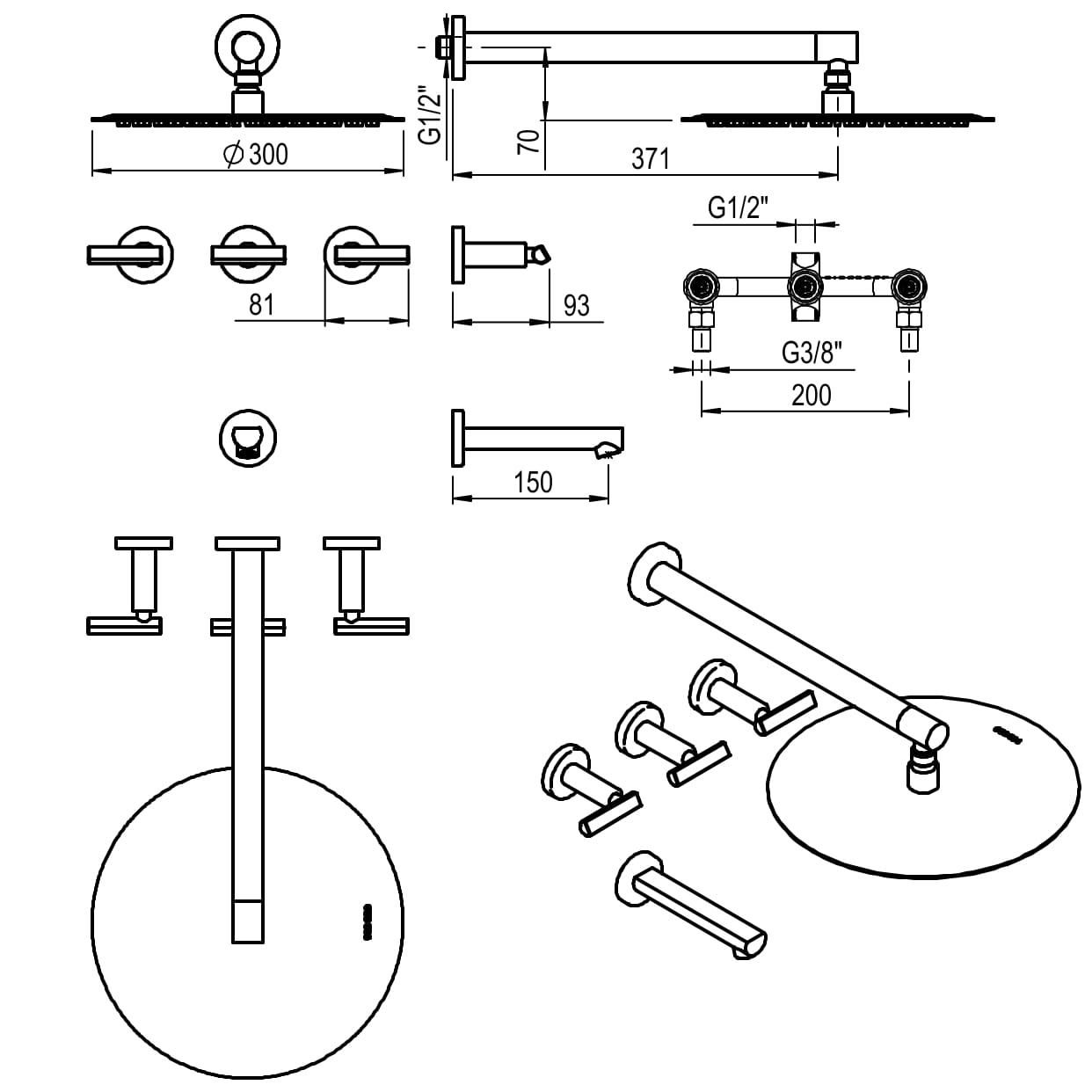 GRIFERIA BICOMANDO DUCHA CON TRANSFERENCIA FLAT LEVER BLACK HIDROMET – 10 AÑOS DE GARANTÍA [84108NEGR]