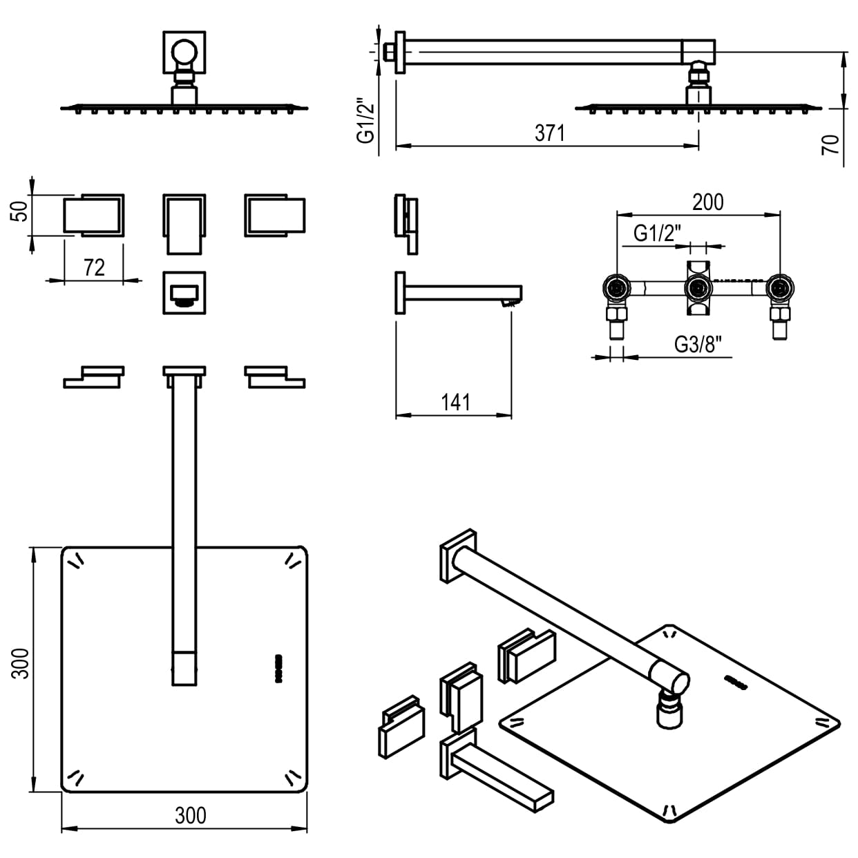 GRIFERIA BICOMANDO DUCHA CON TRANSFERENCIA BLOCK PLANE BLACK HIDROMET – 10 AÑOS DE GARANTÍA [34008NEGR]