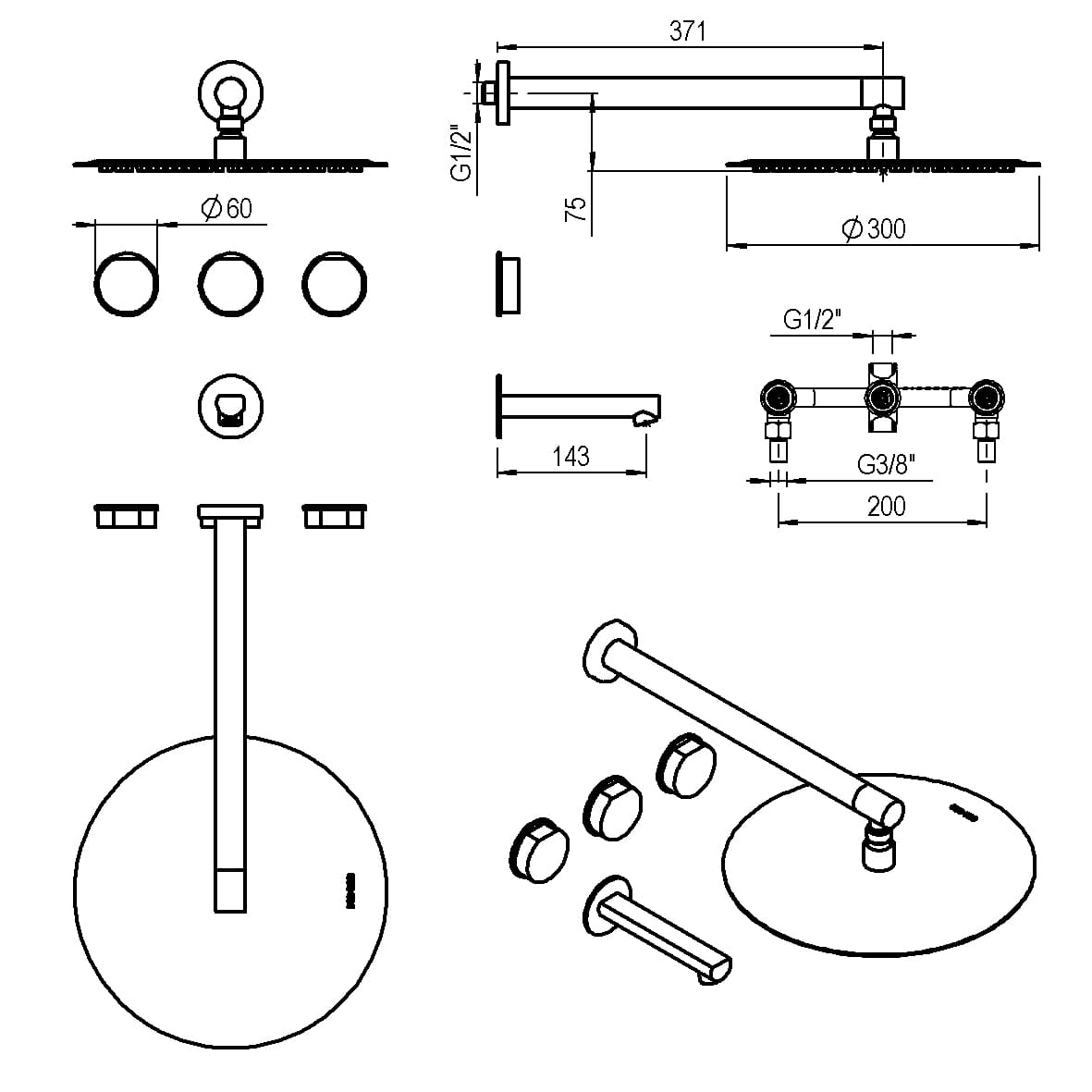 GRIFERIA BICOMANDO DUCHA CON TRANSFERENCIA LUXURY CROMO HIDROMET – 10 AÑOS DE GARANTÍA [15008CRCR]