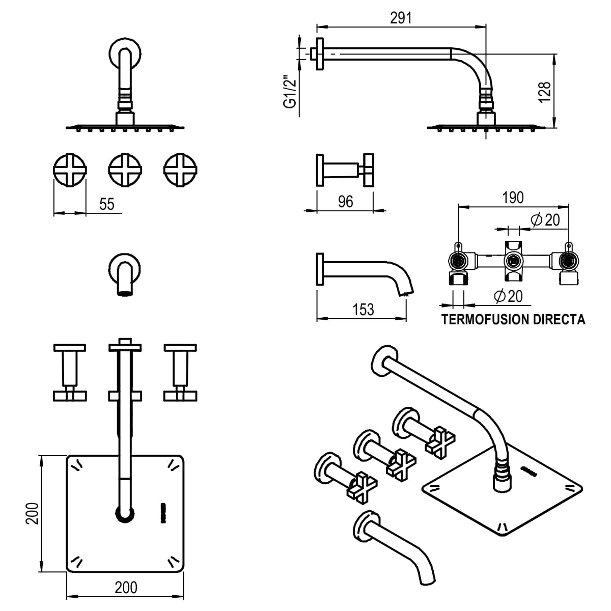 GRIFERIA BICOMANDO DUCHA CON TRANSFERENCIA LOOK CRUZ CROMO HIDROMET – 10 AÑOS DE GARANTÍA [31103CRCR]