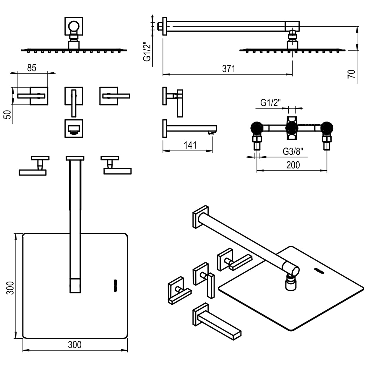 GRIFERIA BICOMANDO DUCHA CON TRANSFERENCIA BLOCK LEVER CROMO HIDROMET – 10 AÑOS DE GARANTÍA [03408CRCR]