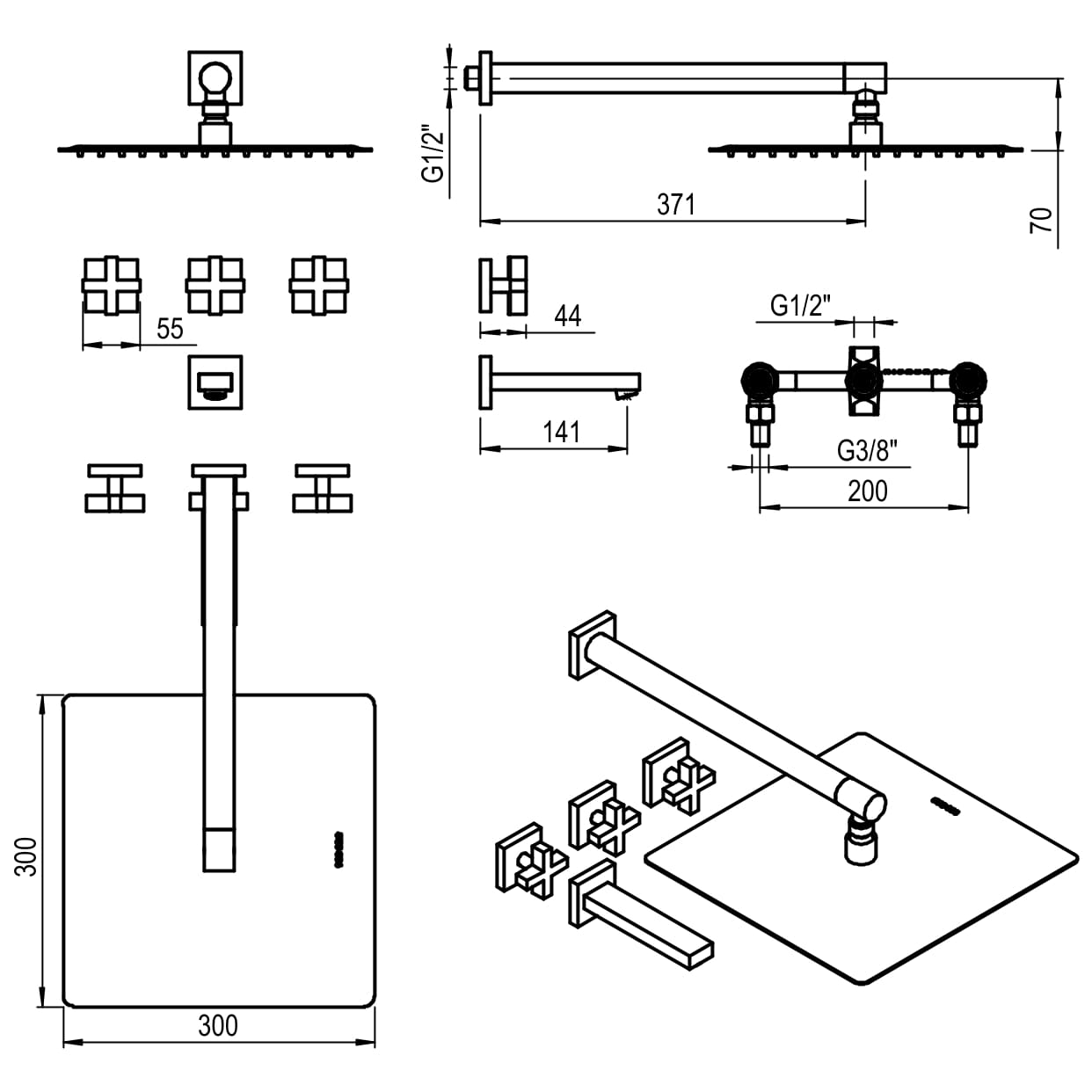 GRIFERIA BICOMANDO DUCHA CON TRANSFERENCIA BLOCK CRUZ CROMO HIDROMET – 10 AÑOS DE GARANTÍA [03403CRCR]